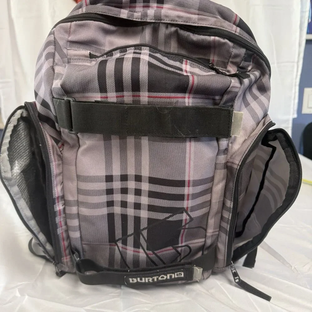 VintageBurton Metalhead Grey Brown Plaid 26L Backpack Adjustable Insulated Side